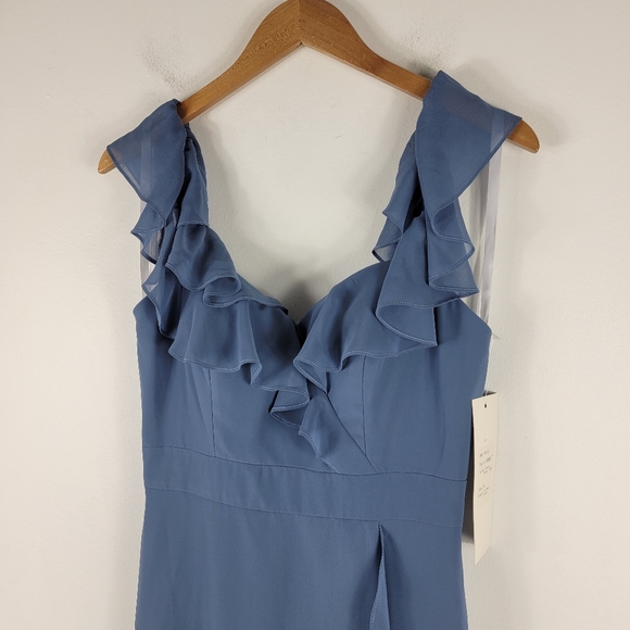 New Revelry Scarlet Chiffon Ruffle Off the Shoulder Faux Wrap Maxi Dress Tall - Picture 3 of 10